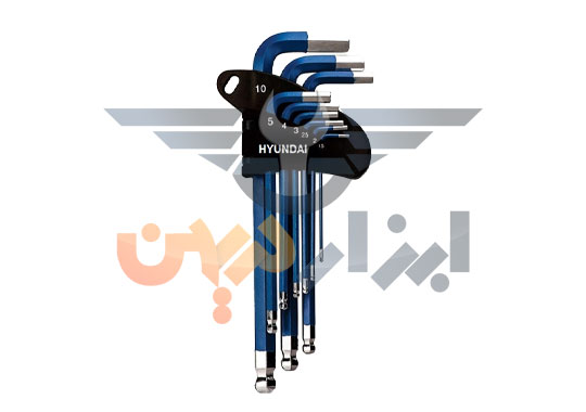 آچار آلن 9 عددی شش گوش هیوندای دسته بلند hyundai ht195