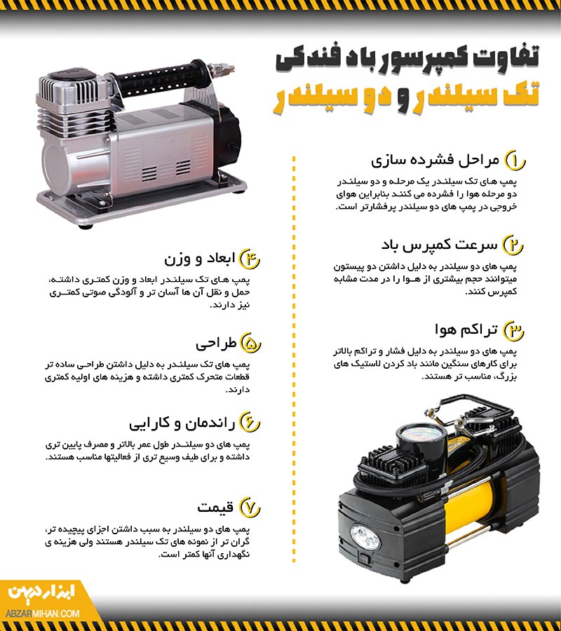تفاوت پمپ باد تک سیلندر و دو سیلندر
